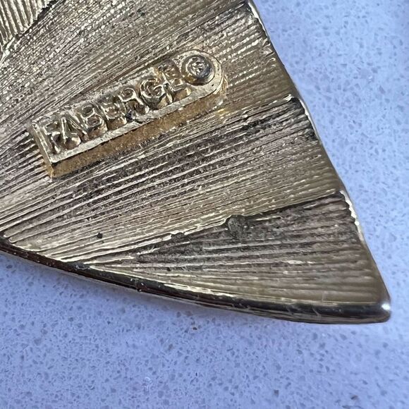 Fabergé Stamped | Retro 80s Gold Tone Fan Earrings Vintage Geometric Old Money - Picture 4 of 4